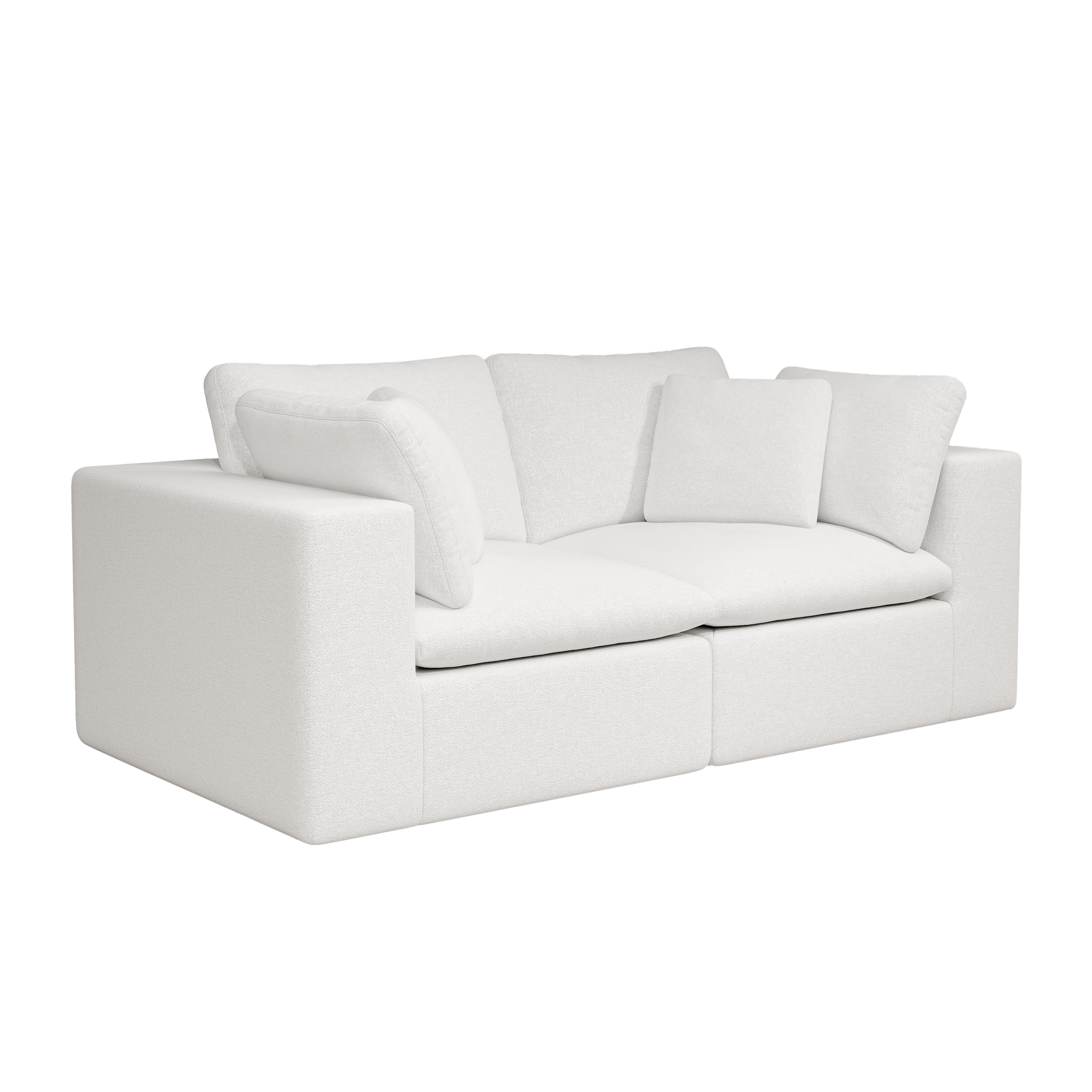 Modular Sectional Sofa - White Plush Corduroy Fabric.