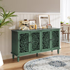 60' Antique Buffet Cabinet with Floral Carvings with Solid Wood Legs&Antique Brass Handles&Adjustable Shelves, TV Stand for 65''+ TV, Sideboard for Living Room,Dining Room(Antique Green)