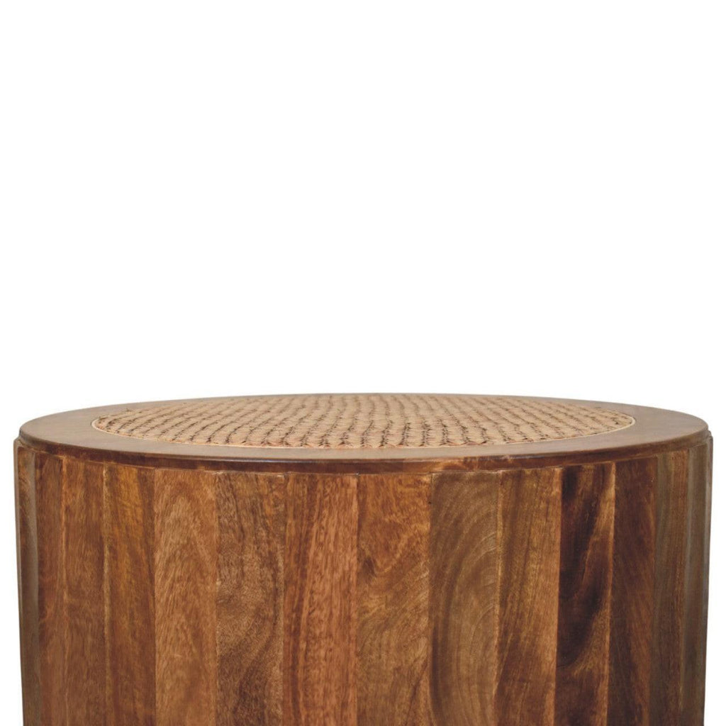 Artisan Solid Wood Coffee Table with Rattan Design.