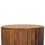 Artisan Solid Wood Coffee Table with Rattan Design.