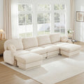 137-Inch Oversize Cream Beige Chenille U-Shaped Sofa with Ottoman