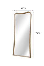 Full-length floor mirror with dimensions 36 inches wide by 78 inches high, crafted with a curved eucalyptus wood frame.