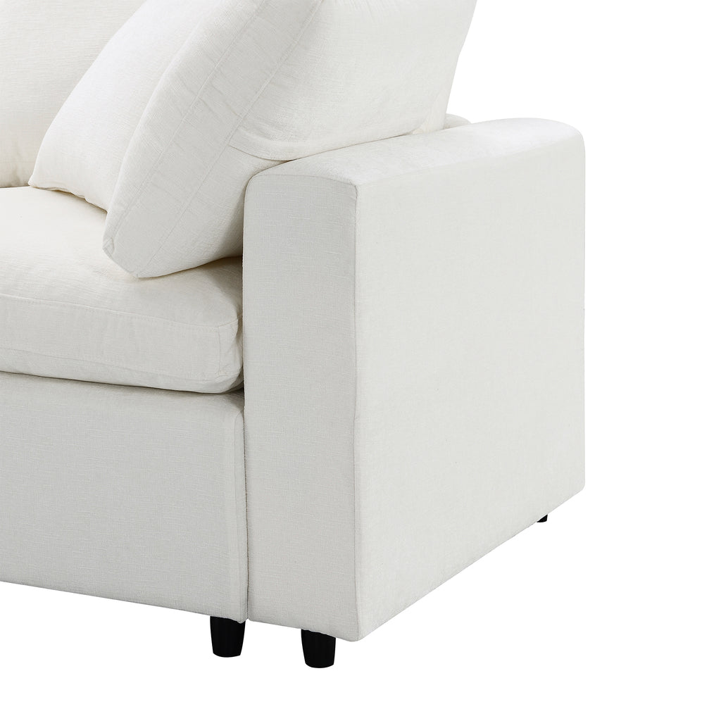 Close-up of armrest on 130' Modular Sofa Bed - Convertible 6 Seat Sectional, featuring soft chenille fabric and clean modern lines.