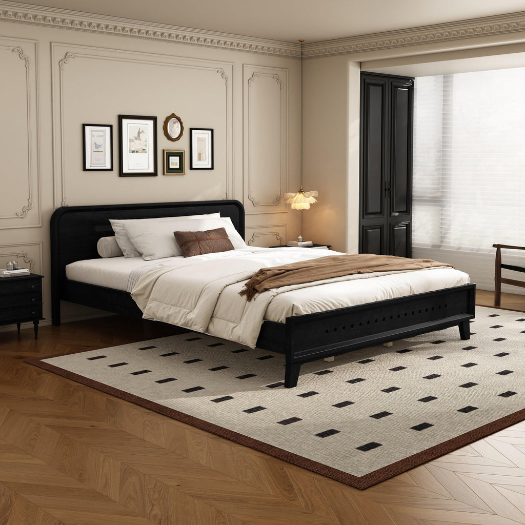 Black Queen Size Solid Wood Bed With No Box Spring.