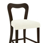 Close-up of Counter Stool Set of 2 - Dark Brown + Beige showing cushioned beige seat and dark wood frame.