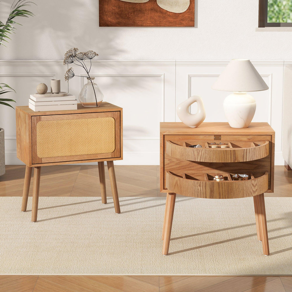 Rotating Hidden Compartment Nightstand for Smart Storage.