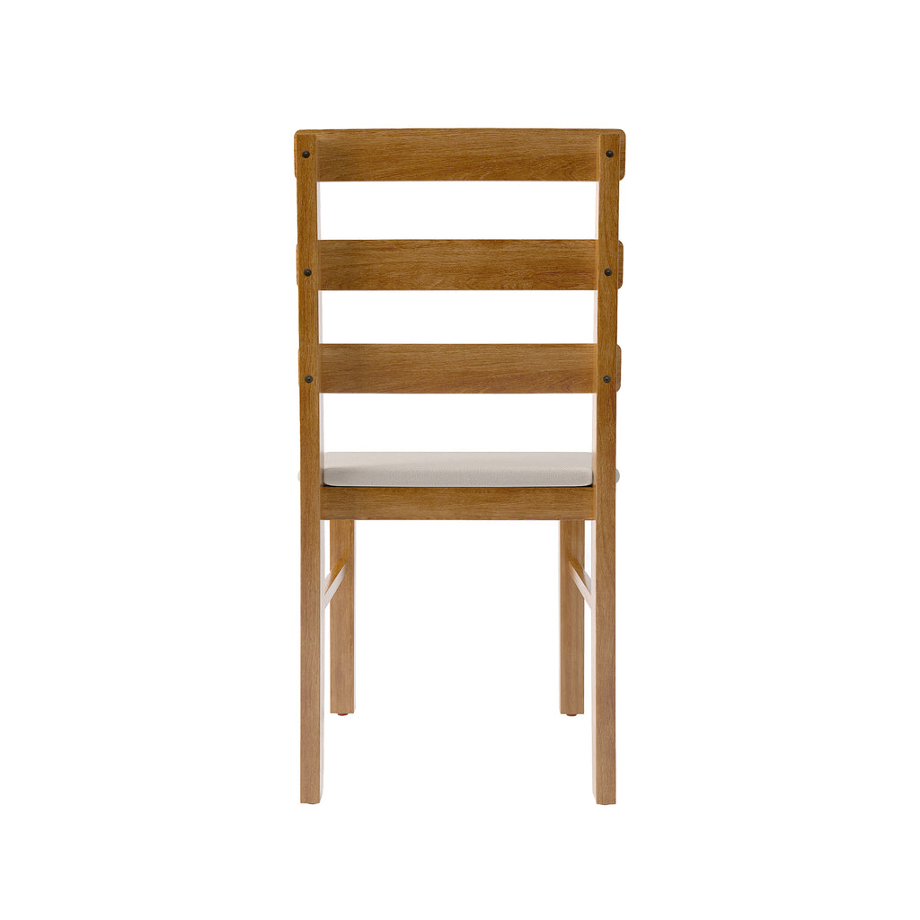 Back view of a solid wood dining chair with horizontal slats and cushioned seat, part of the Solid Wood Dining Table Set.