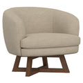 Sand Beige Polyester Swivel Accent Chair with Sculptural Wood Base