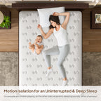 Mother and baby lying on 12'' hybrid queen mattress demonstrating motion isolation for uninterrupted sleep, ideal for families and shared beds.