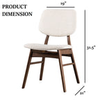 Mid-century dining chair with product dimensions 31.5''H x 19''W x 21''D, featuring angled legs and padded beige seat.