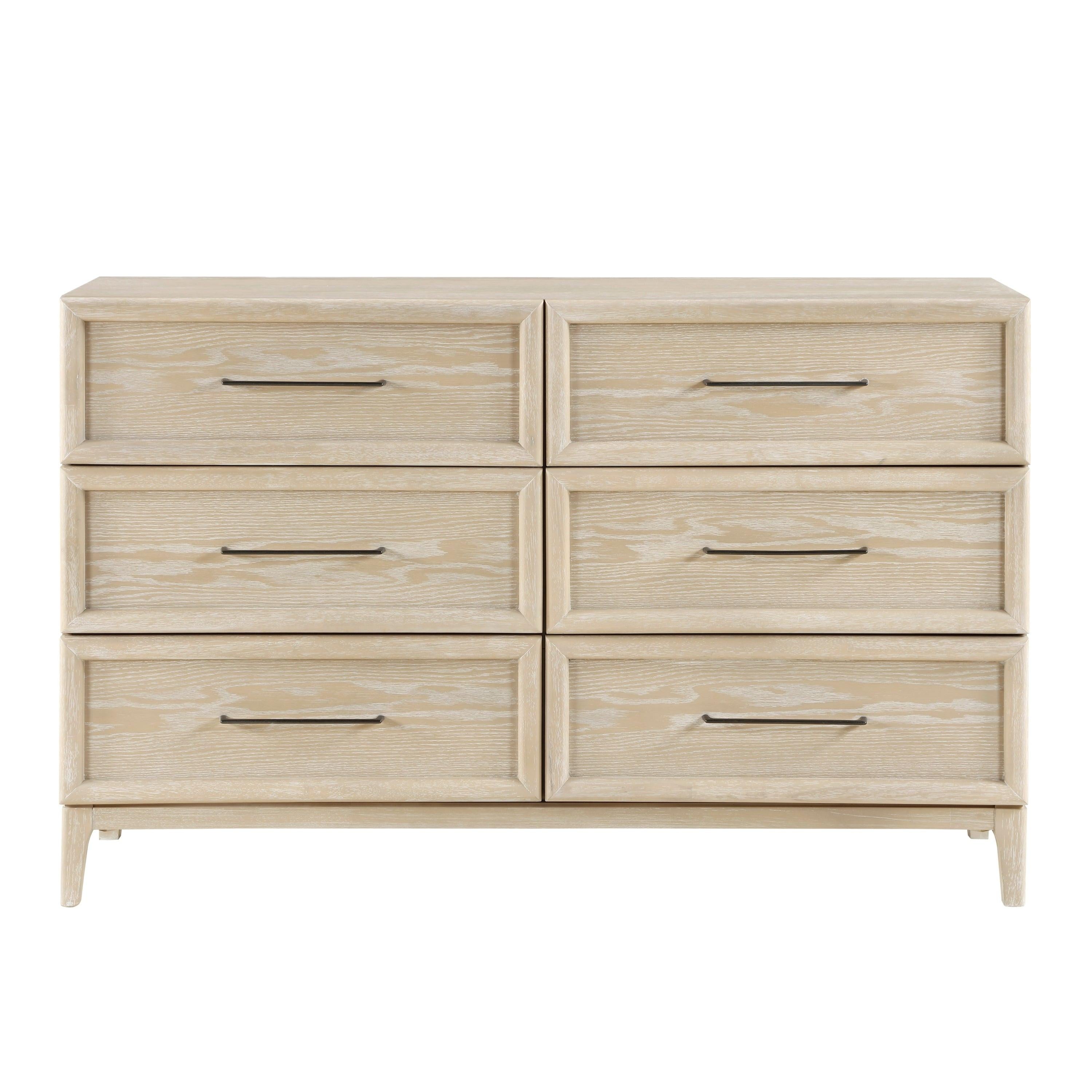 6-Drawer Dresser with Light Brown Finish for Bedroom.