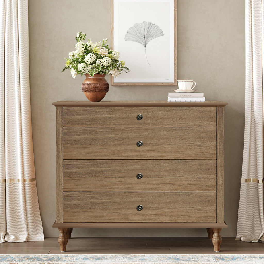 Antique 4-Drawer Chest - Solid Wood Dresser Storage.
