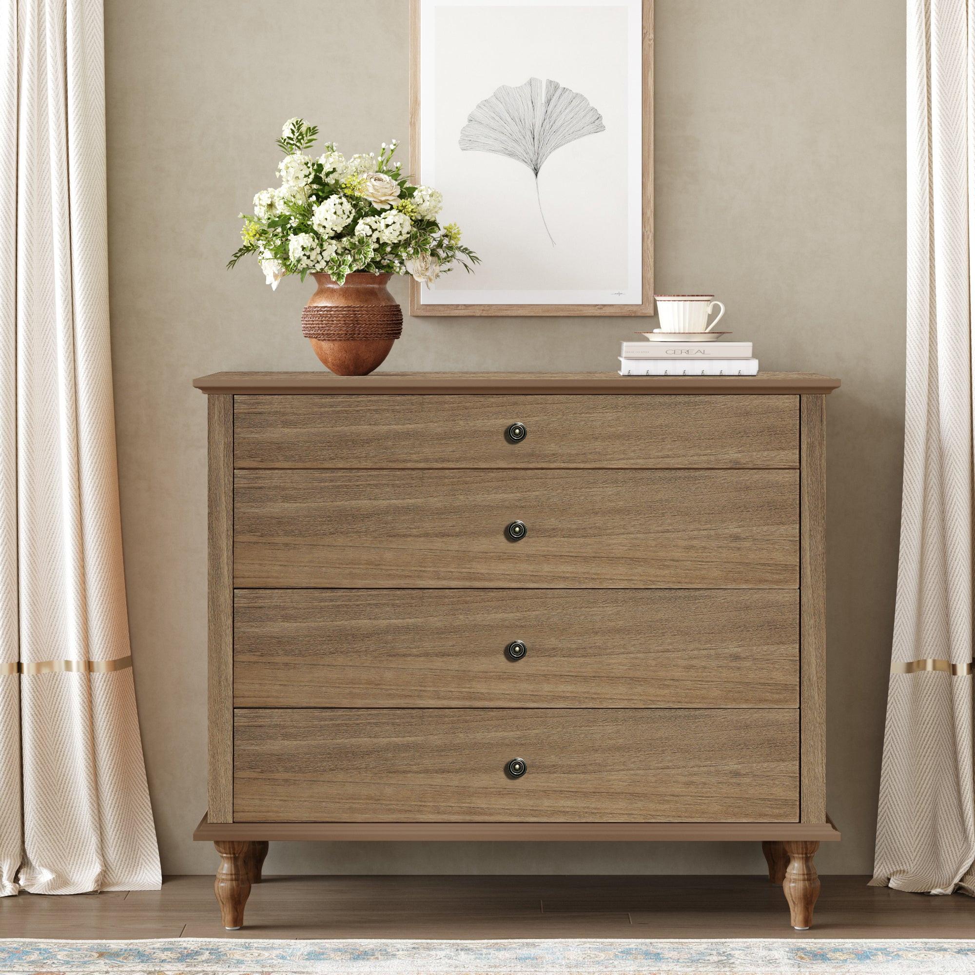 Antique 4-Drawer Chest - Solid Wood Dresser Storage.