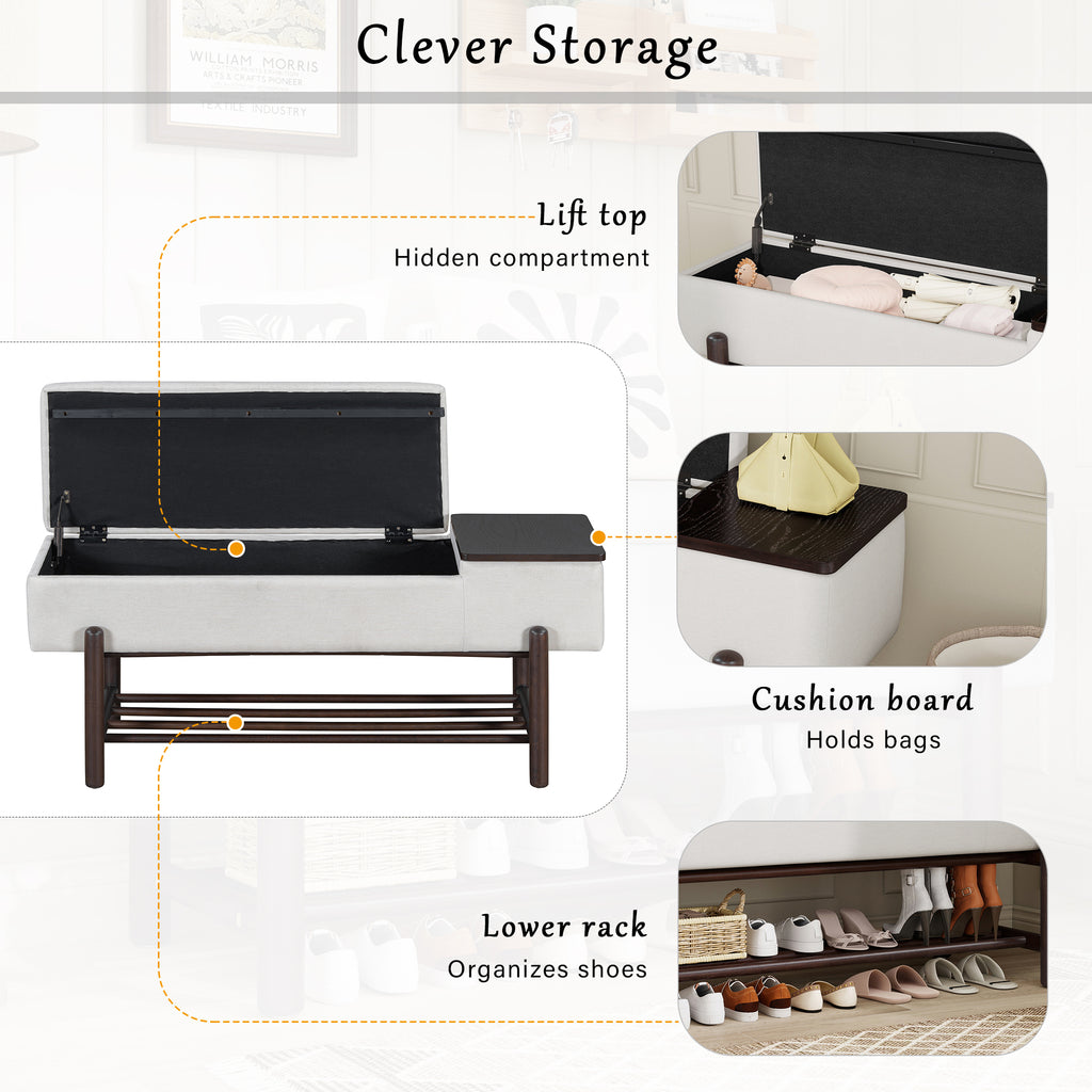 TREXM Farmhouse Upholstered Storage Bench with Hidden Compartment, Modern Entryway Bench for Living Room, Entryway, and Hallways (Espresso)