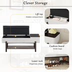 TREXM Farmhouse Upholstered Storage Bench with Hidden Compartment, Modern Entryway Bench for Living Room, Entryway, and Hallways (Espresso)