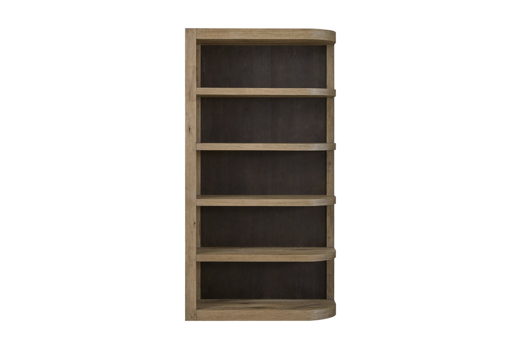 Reversible Oak Etagere with solid wood frame and rounded shelves, showcasing flexible storage in a vertical layout.