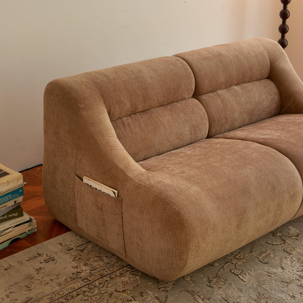 Chenille Fabric 2-Seater Sofa, Easy-Transport, Brown.