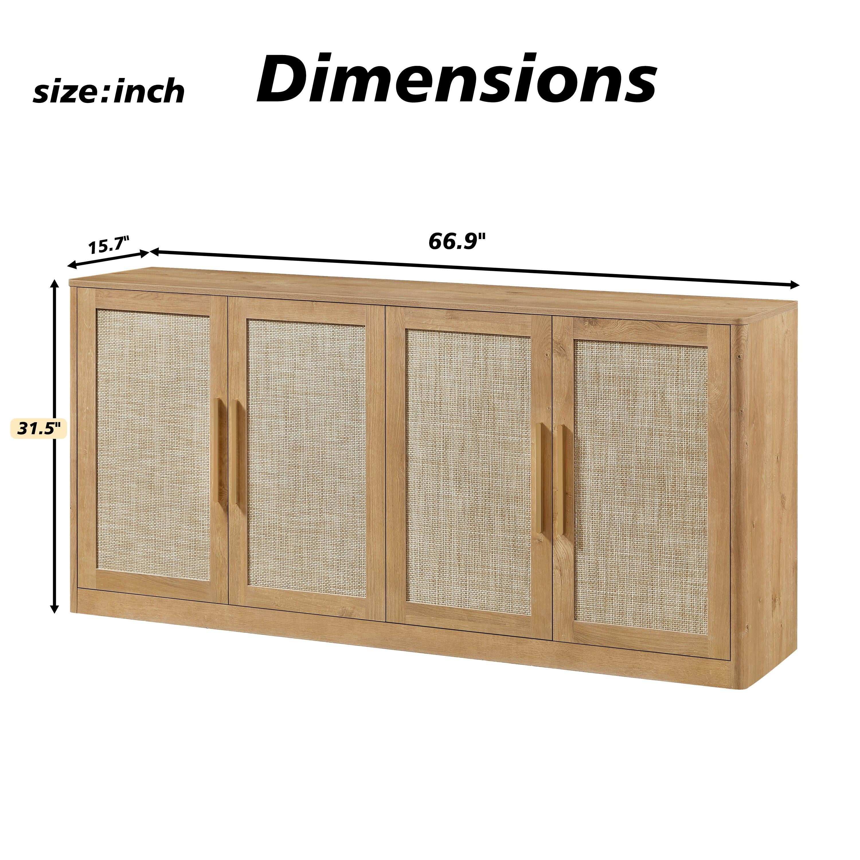 67' Rattan Buffet Cabinet - Boho Style Sideboard Storage.