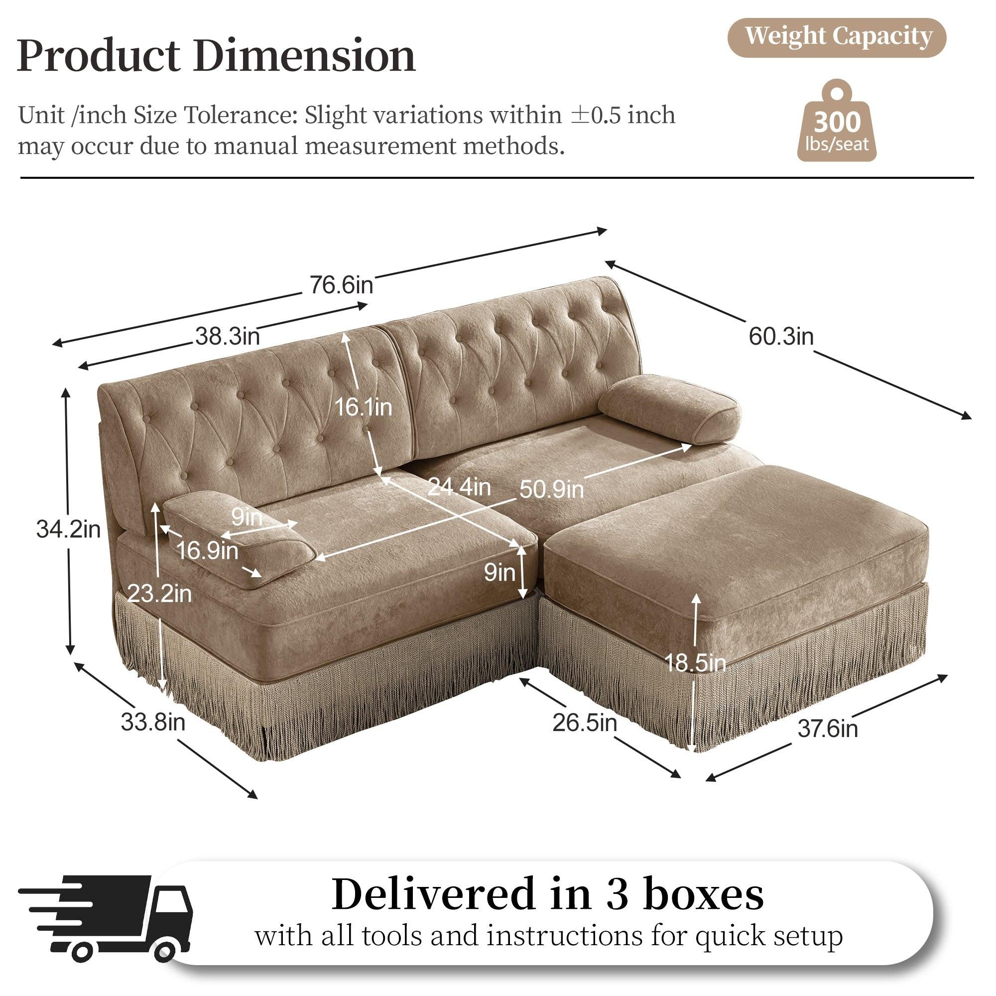 Modular Velvet Chesterfield Sofa with Tassel Skirt.