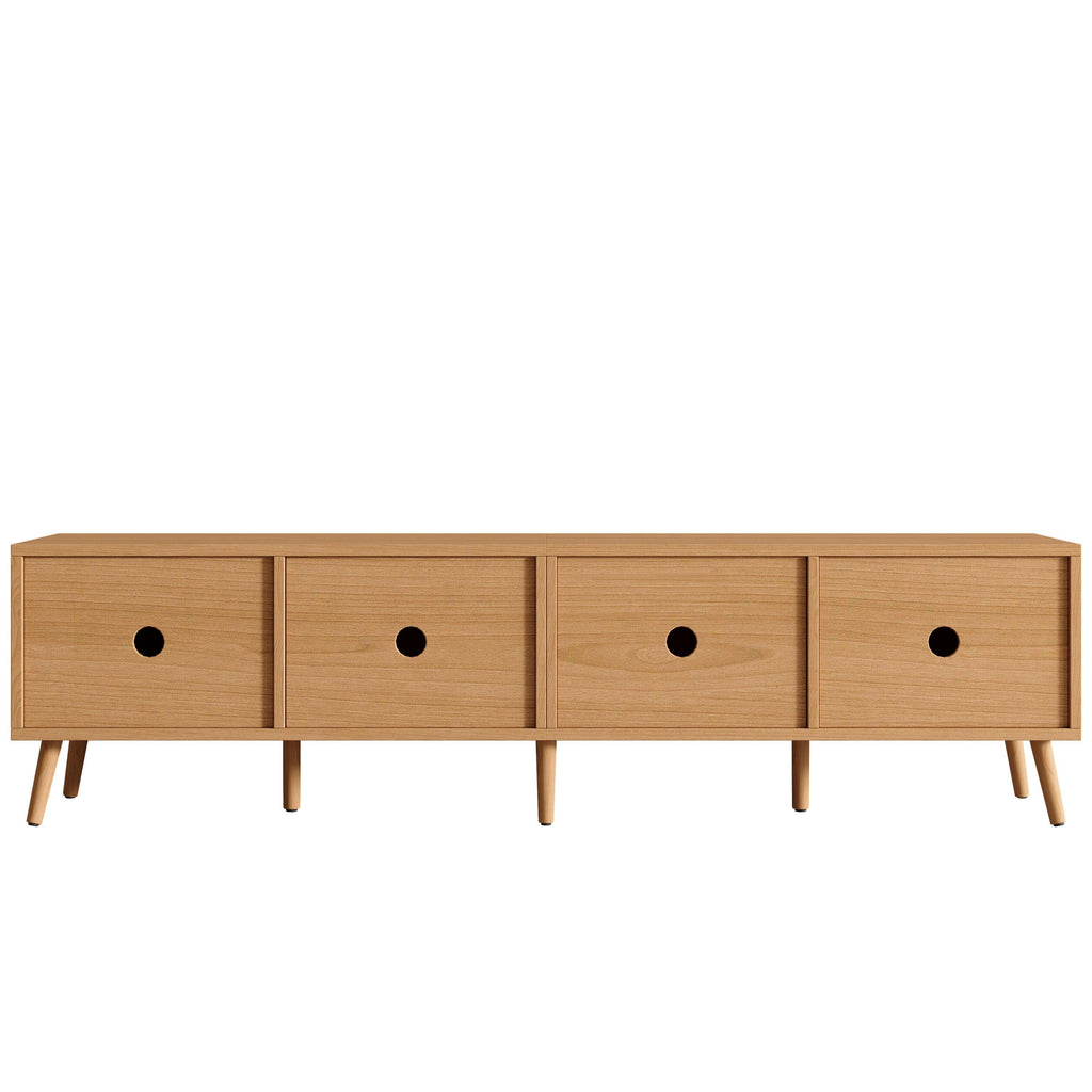 Modern TV Stand with Rattan Doors for 80in TVs.