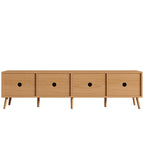 Modern TV Stand with Rattan Doors for 80in TVs.