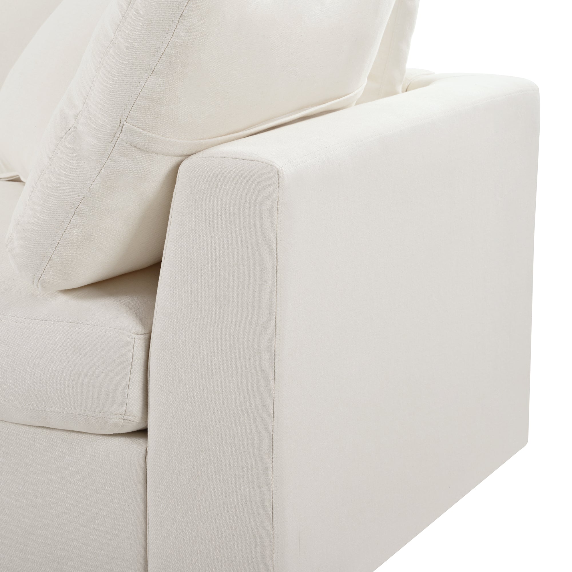 Armrest and cushion detail of the U_STYLE U-shaped sectional sofa, highlighting clean lines and soft chenille fabric for contemporary comfort.