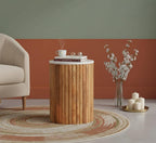 Artisan Solid Wood Fluted Marble Side Table.