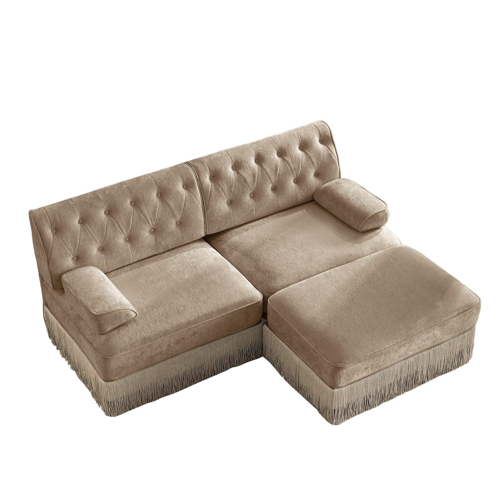 Modular Velvet Chesterfield Sofa with Tassel Skirt.