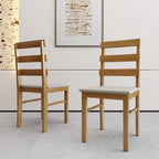 Two solid wood dining chairs with ladder-back design and cushioned seats, part of the Solid Wood Dining Table Set - 4 Chairs collection.