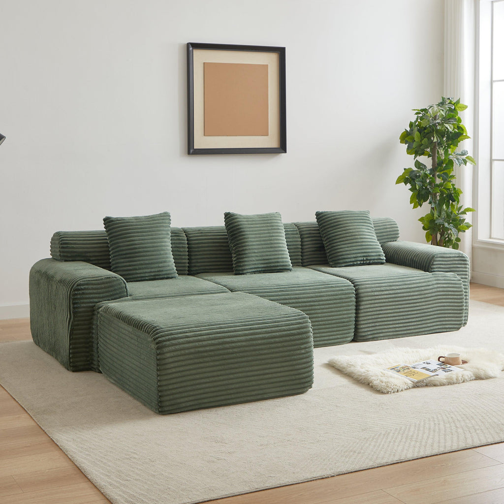 114-Inch Modular Corduroy Sofa with Adjustable Configuration.