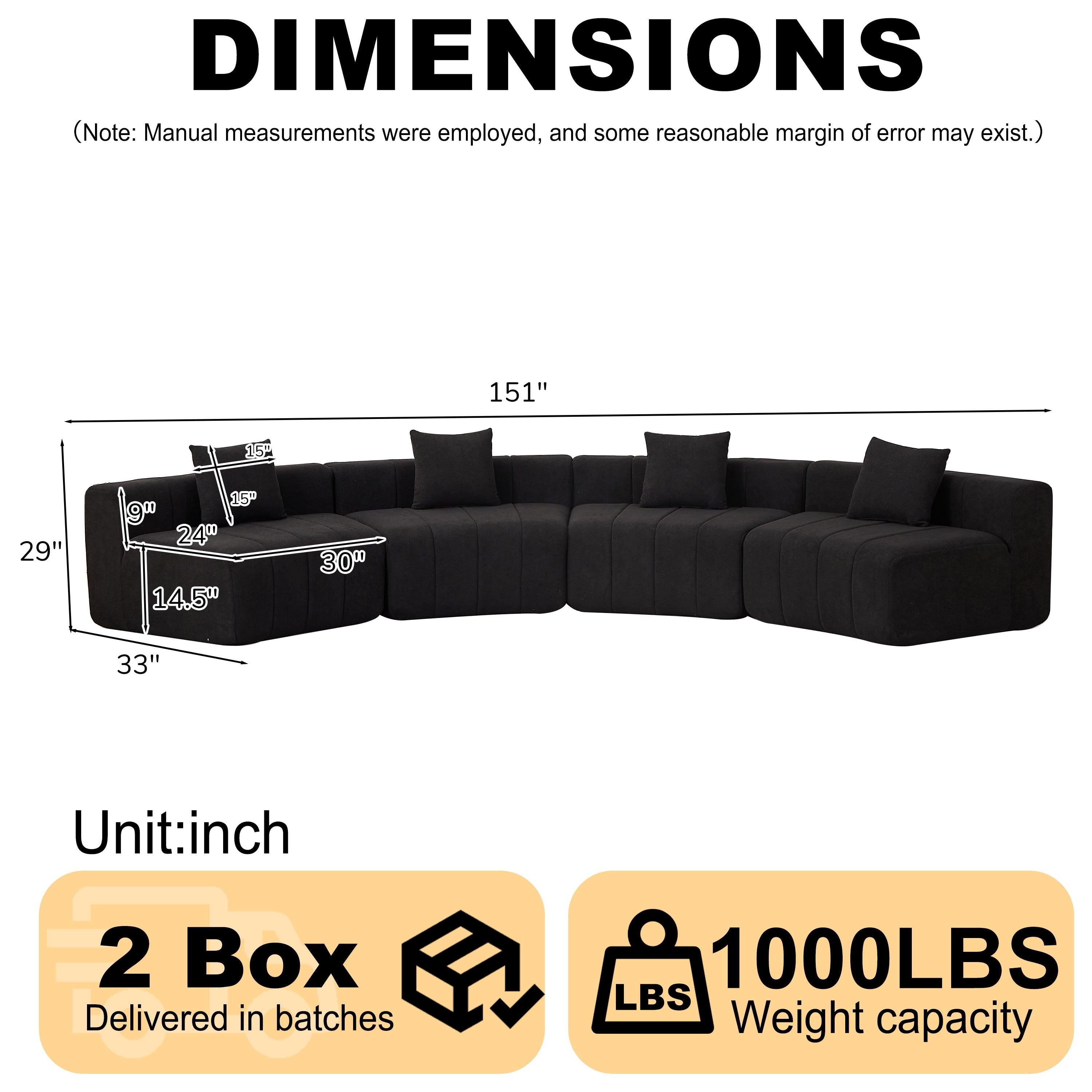 Chenille Curved Sectional Sofa with 4 Pillows for Relaxation.