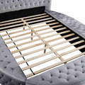 Gray Velvet Round Storage Bed with USB Ports and Features.