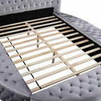 Gray Velvet Round Storage Bed with USB Ports and Features.