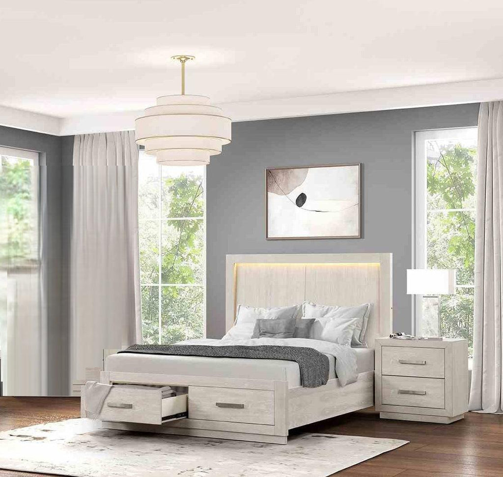 3pc King Size Bed Set with LED Nightstands - Light Grey.