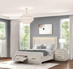 3pc King Size Bed Set with LED Nightstands - Light Grey.