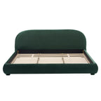 King Size Dark Green Velvet Bed with Curved Headboard.