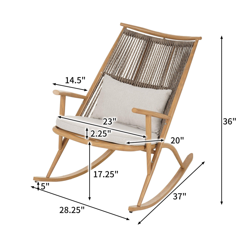 Outdoor Rocking Chair with Iron Frame for Comfort.
