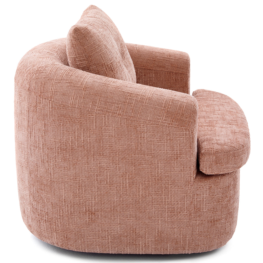 Modern Pink Swivel Barrel Chair with 360° Rotation and Dual-Layer Cushion for Living Room, Bedroom, Office, 36.6' Round Accent Chair in Chenille