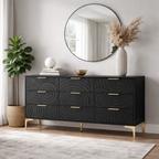 9-Drawer Black Wooden Dresser with Metal Handles, 63-Inch Wide