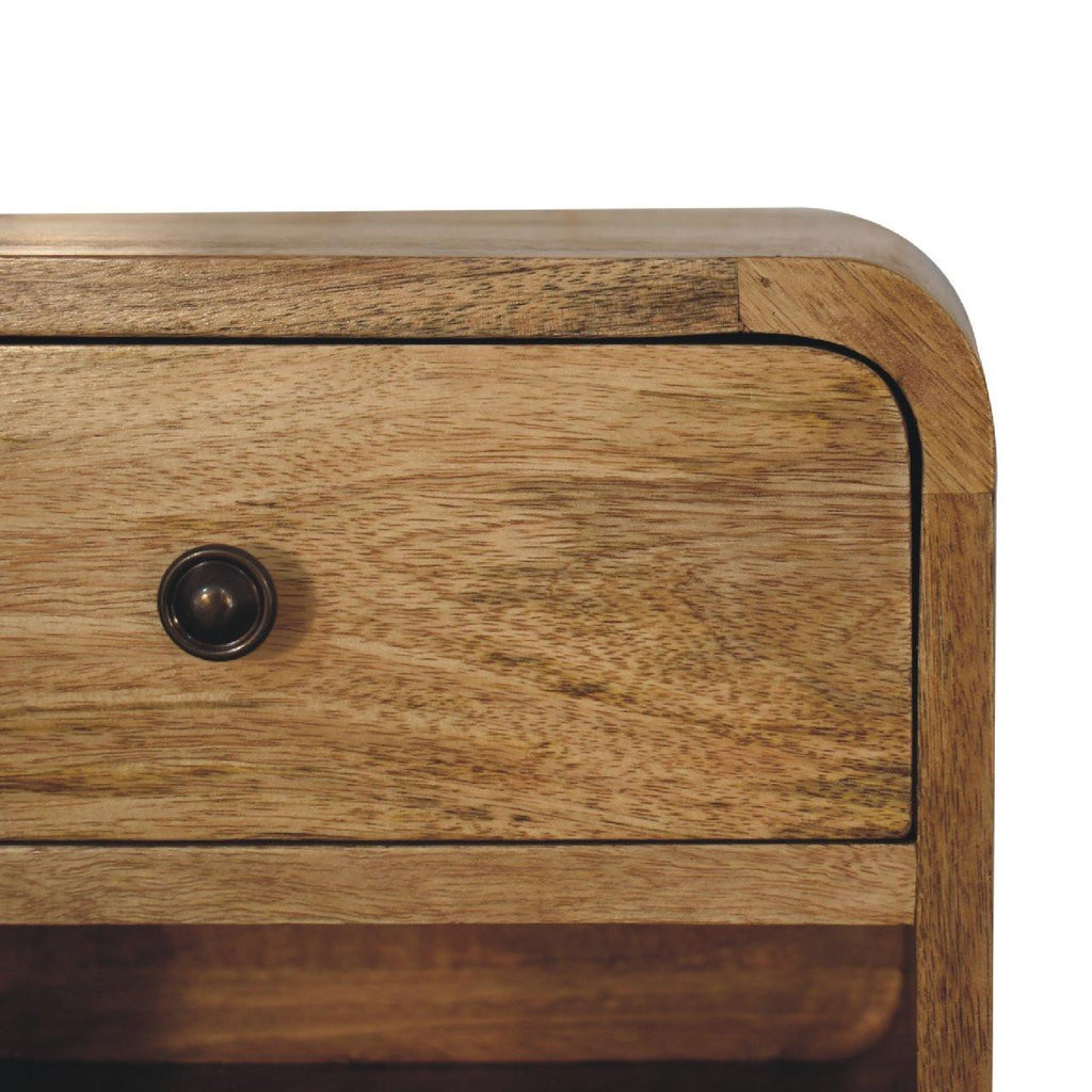 Solid Wood Mini Oak-ish Floating Open Bedside, 1-Drawer.