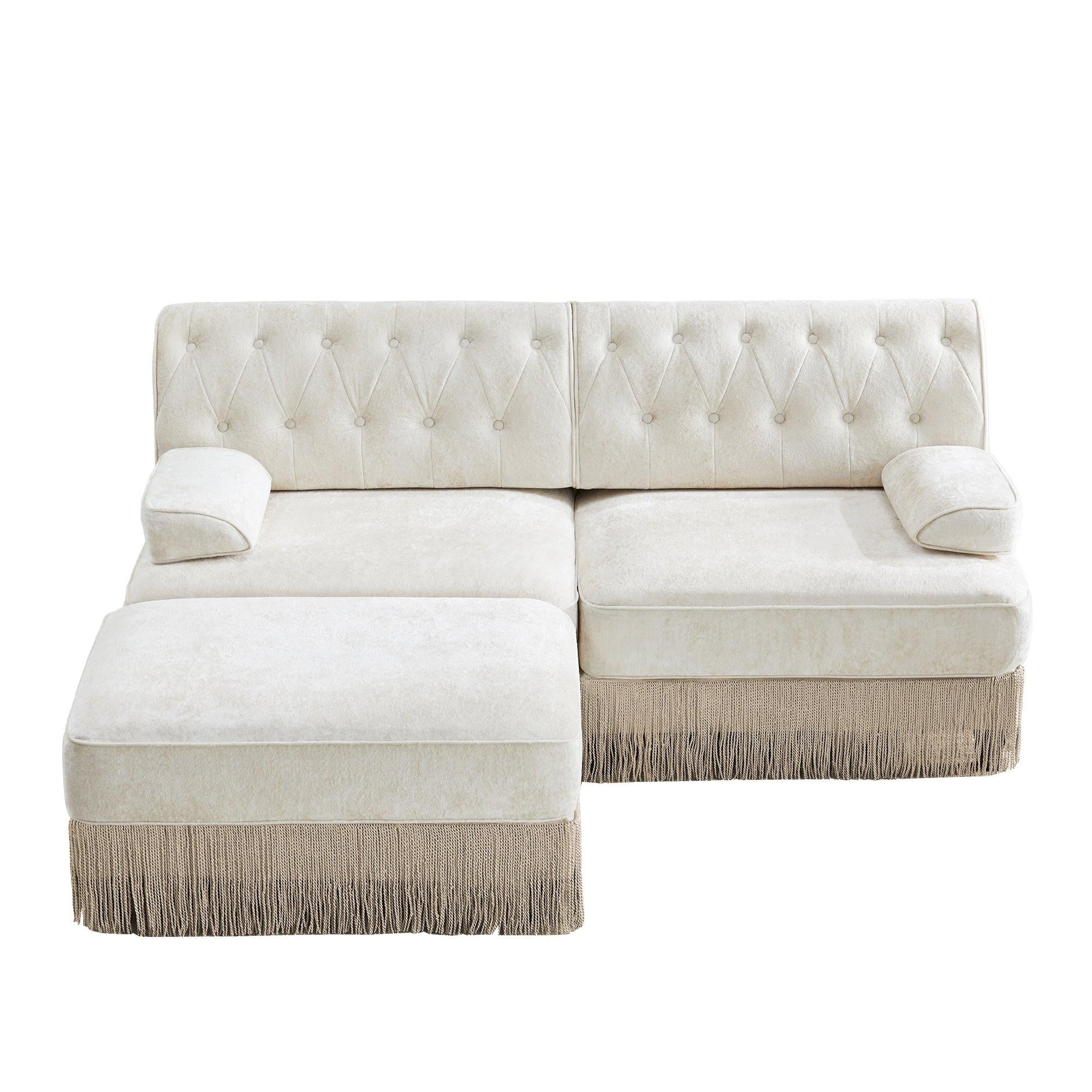 Modular Chesterfield Style Sofa with Tassel Skirt.