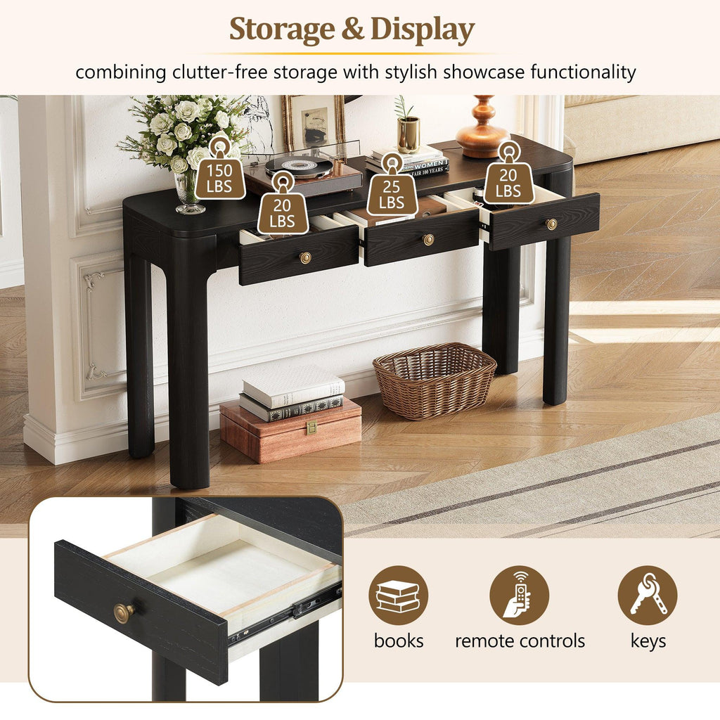 TREXM Rustic Console Table with Storage and Curved Corners.