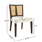 Rattan Dining Chair dimensions with labeled measurements, featuring cushioned seat and cane backrest for stylish and ergonomic dining seating.