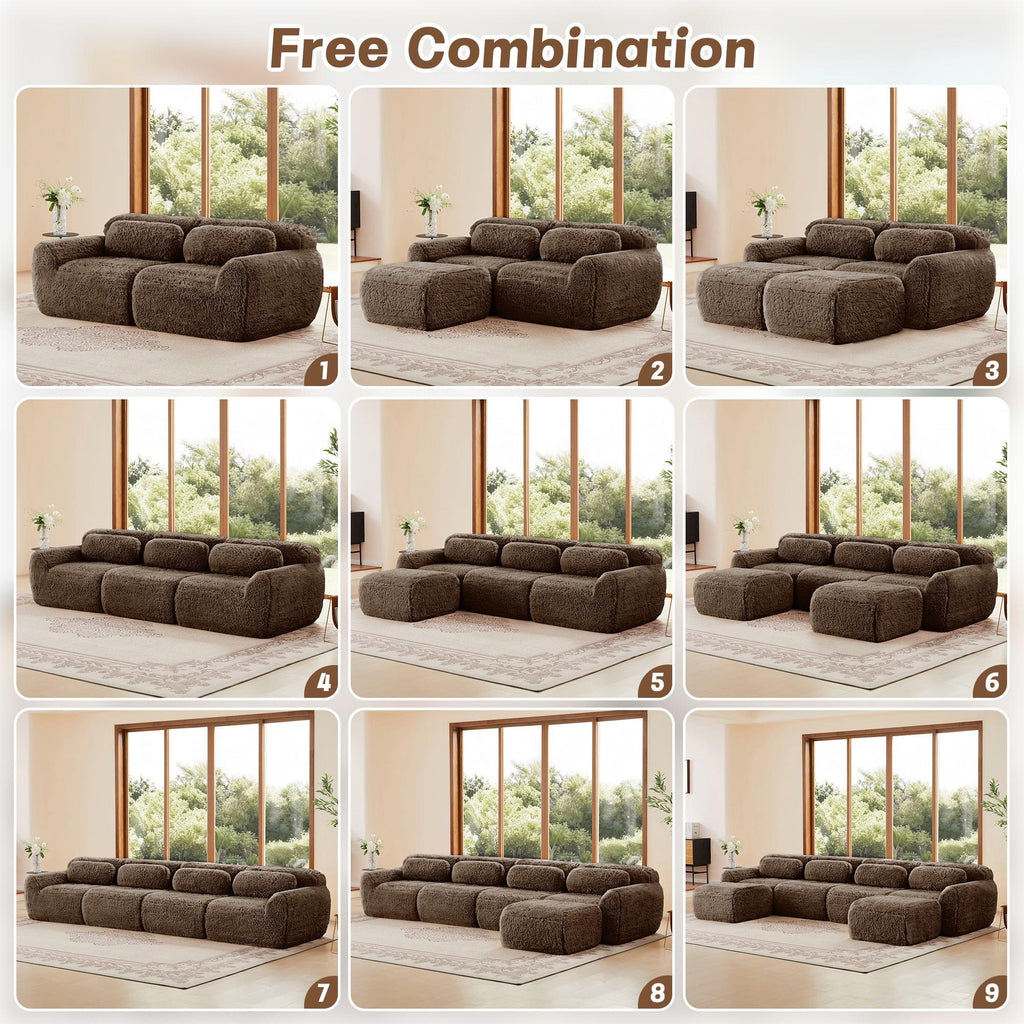 Modular Plush Fabric Sectional Sofa - No Assembly.