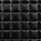 Close-up of geometric door design on 4-Door Storage Cabinet featuring black padded panels and gold metal trim for a modern look.