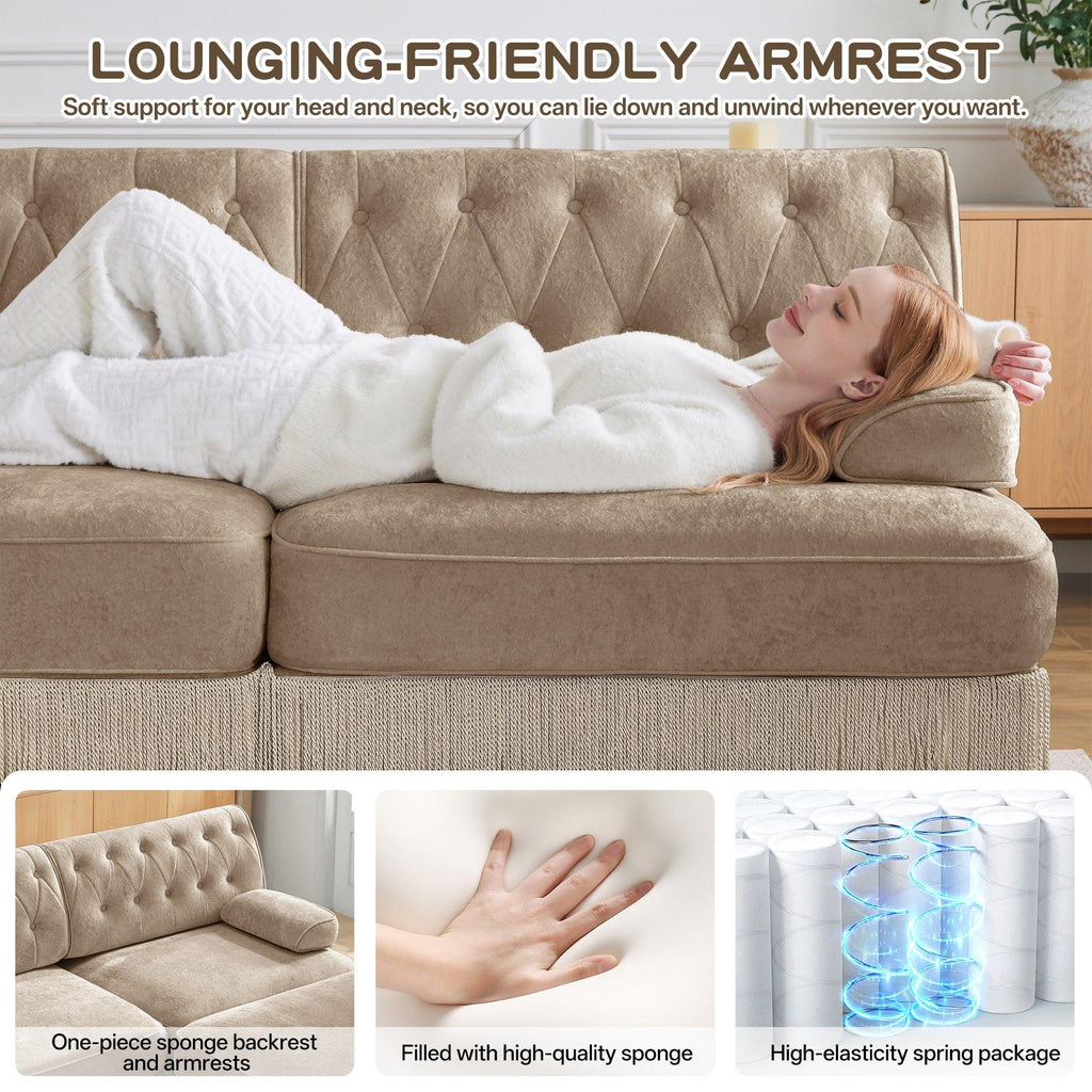 3-Seater Pet-friendly Velvet Sofa with Tassel Fringe Skirt.