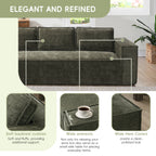 Elegant chenille sectional sofa with soft backrest cushions, wide armrests, and hem covers for a clean, refined look.