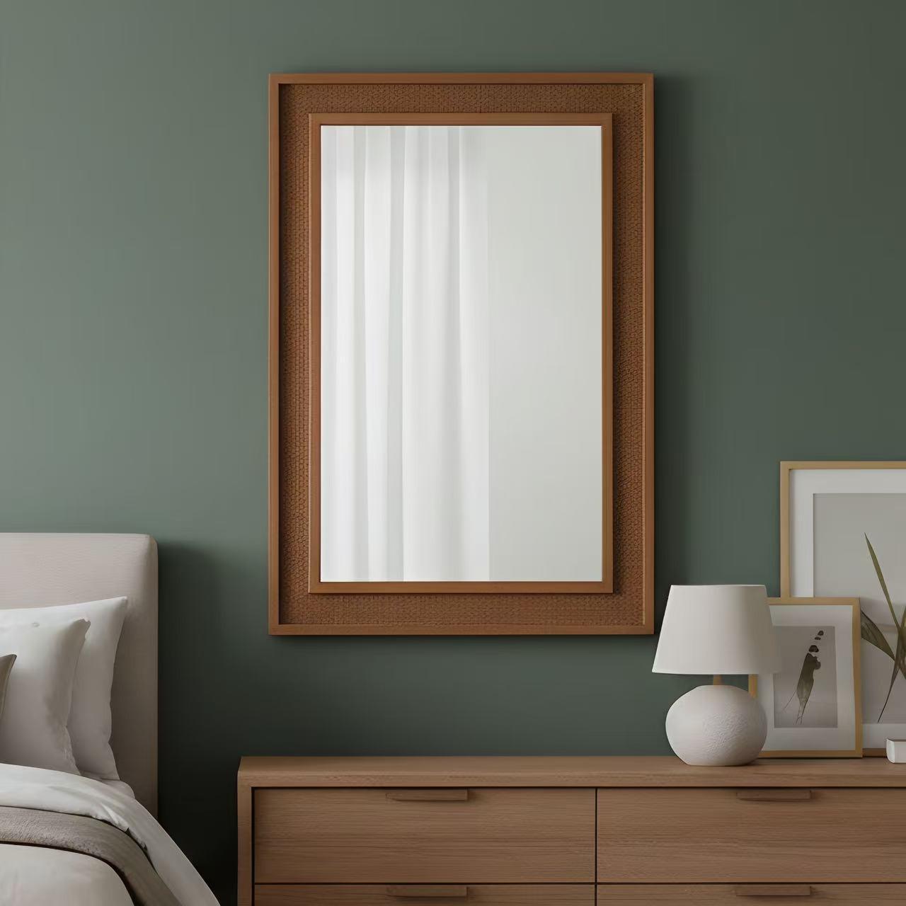 Rattan Solid Wood Frame Mirror for Home Decor.