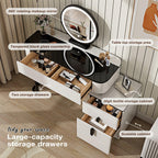 Modern Vanity Table with Glass Top and Storage Cabinet.
