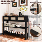 Adjustable shelves on 43.3' farmhouse console table allow for customizable storage of shoes, boxes, and decor in entryways or offices.